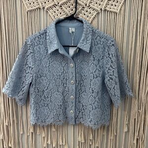 Ever New Lace Floral Blouse in Light Blue